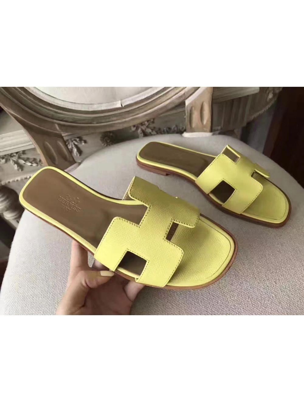 Hermes Oran Sandals In Soufre Epsom Leather