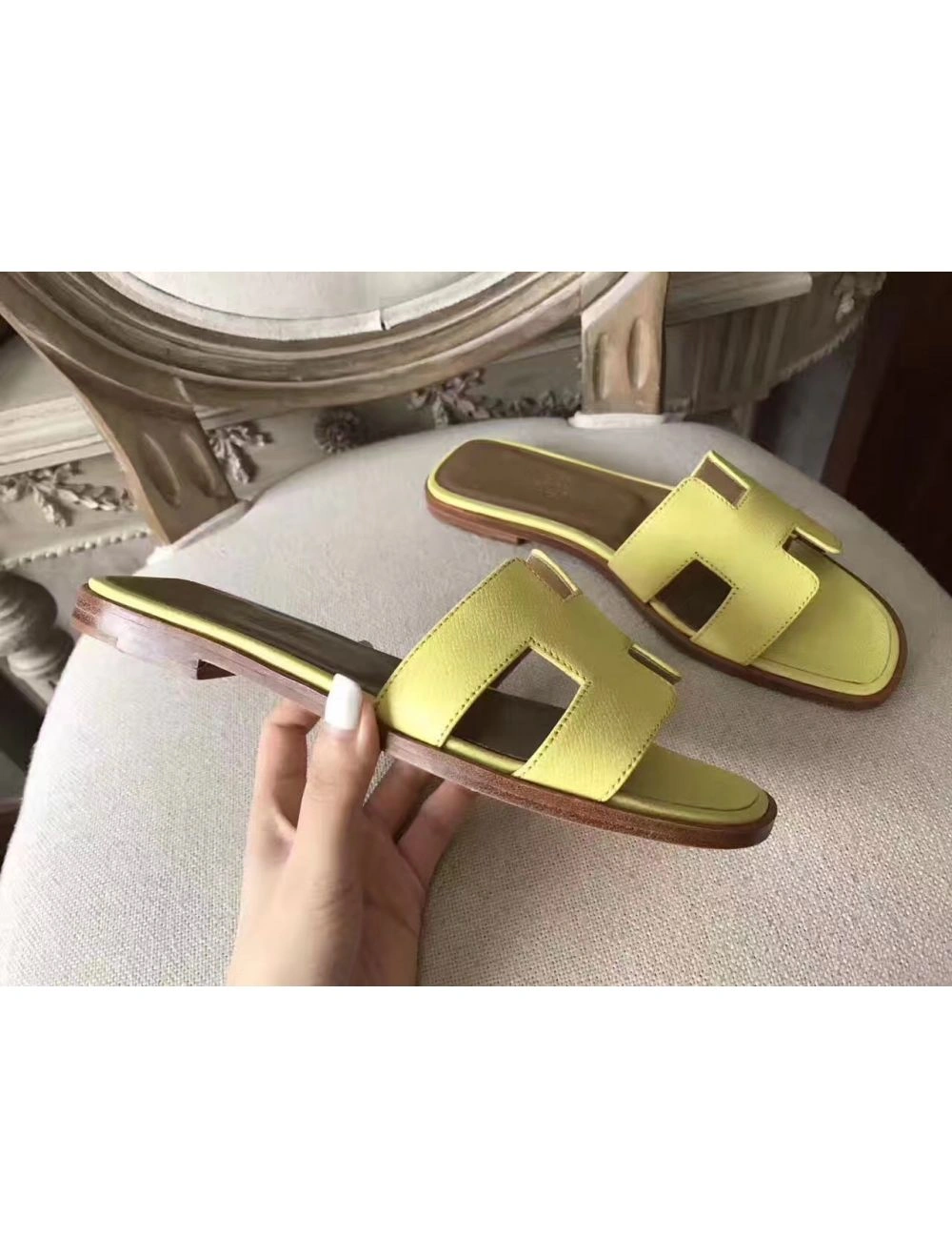 Hermes Oran Sandals In Soufre Epsom Leather