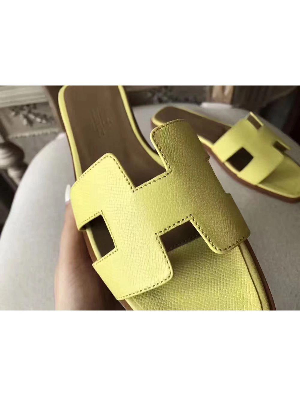 Hermes Oran Sandals In Soufre Epsom Leather