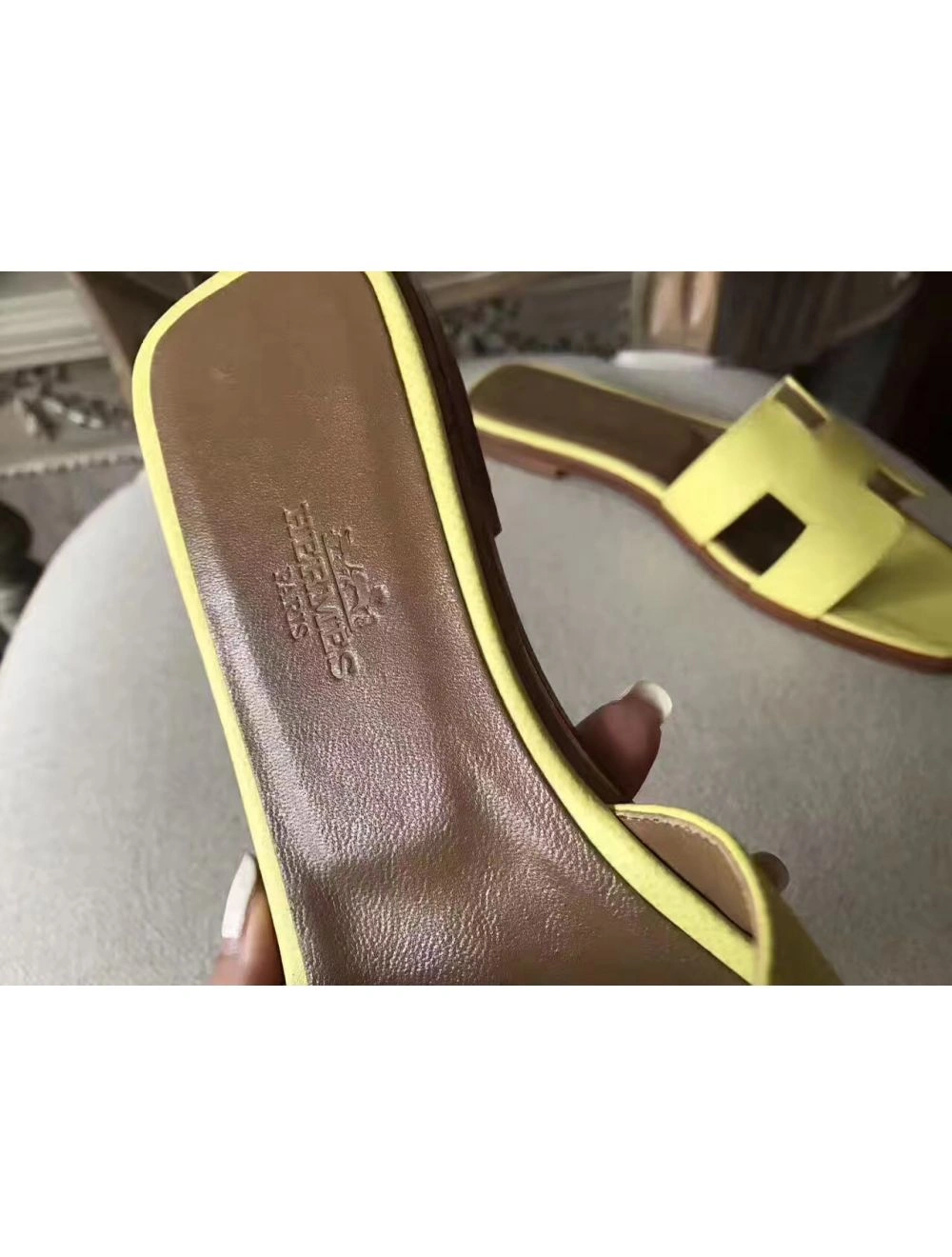 Hermes Oran Sandals In Soufre Epsom Leather