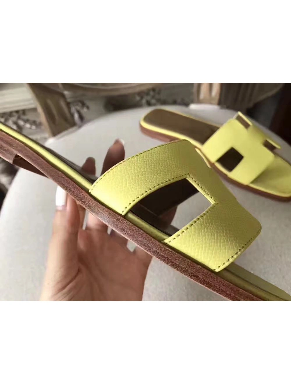 Hermes Oran Sandals In Soufre Epsom Leather