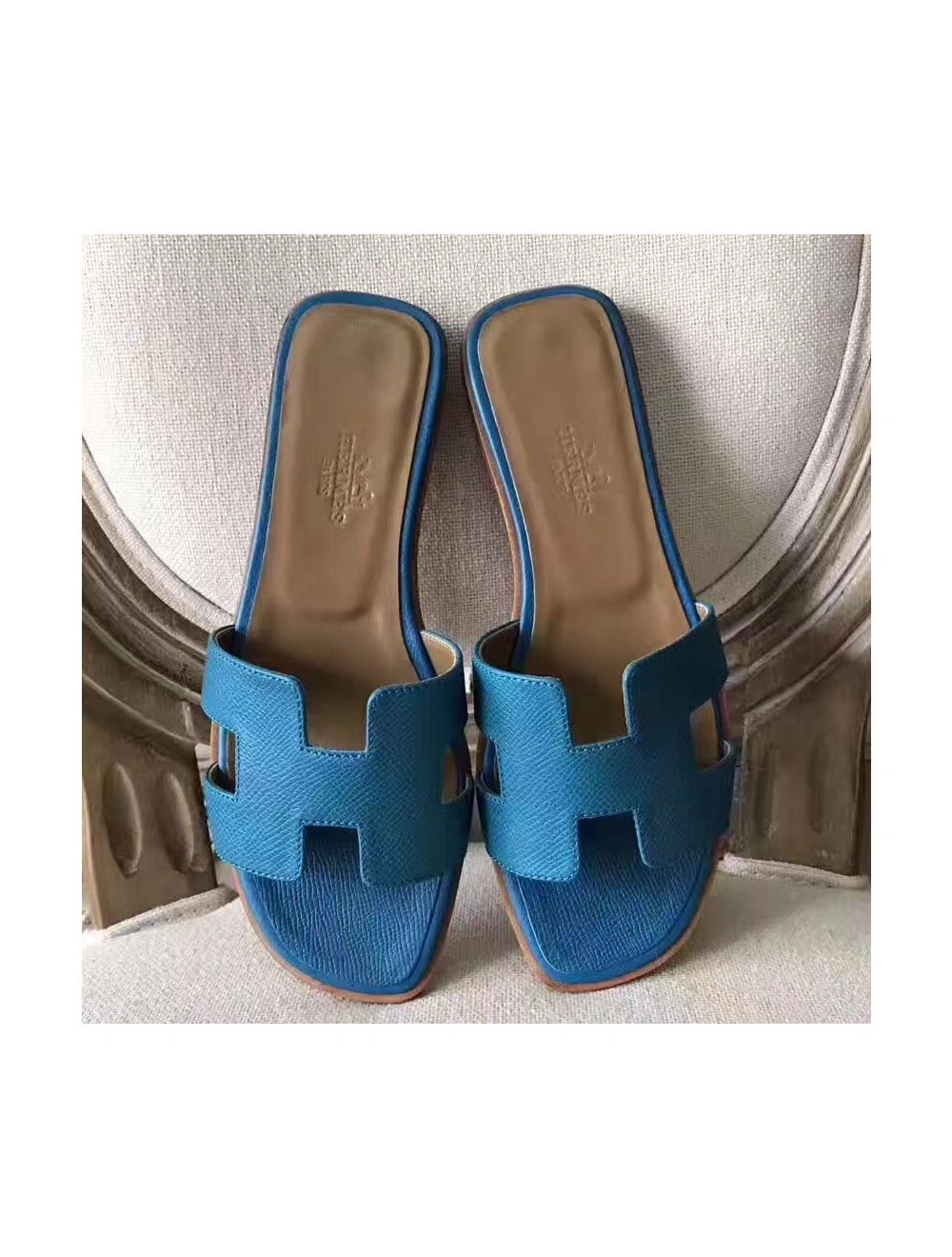 Hermes Oran Sandals In Turquoise Epsom Leather