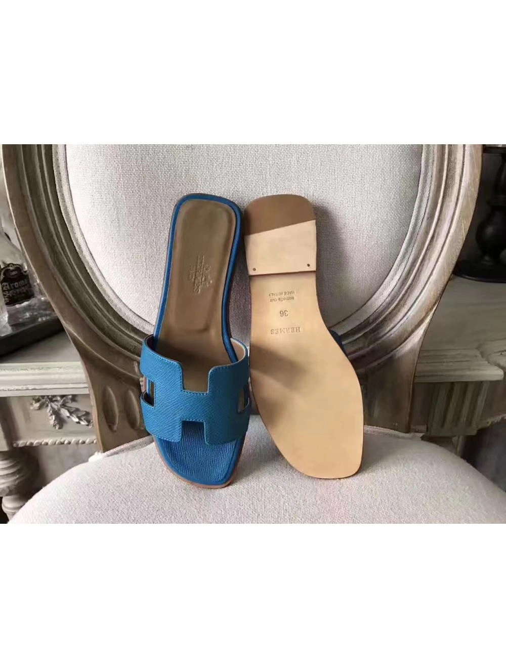 Hermes Oran Sandals In Turquoise Epsom Leather