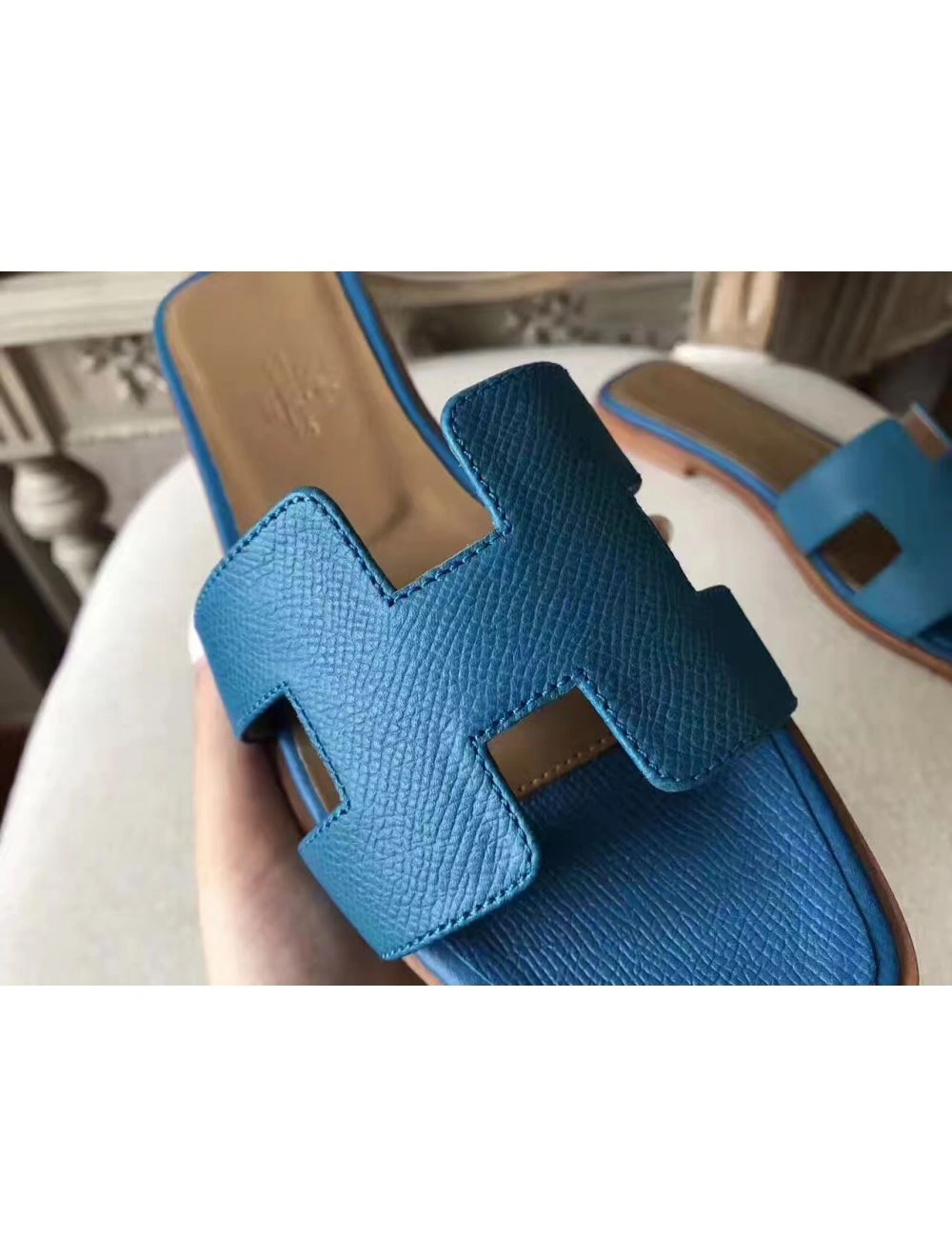 Hermes Oran Sandals In Turquoise Epsom Leather