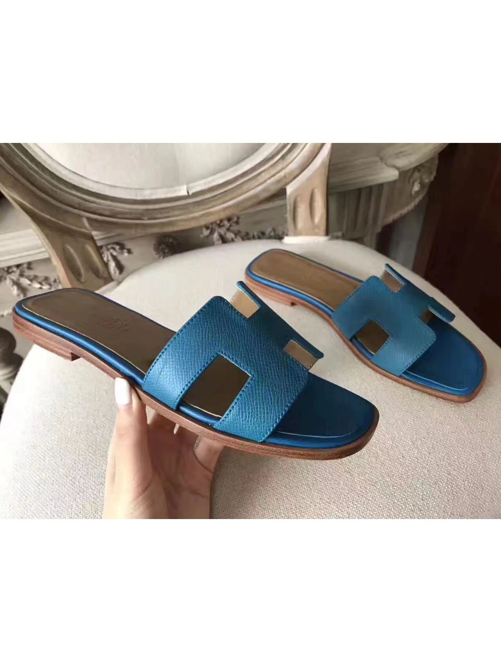 Hermes Oran Sandals In Turquoise Epsom Leather