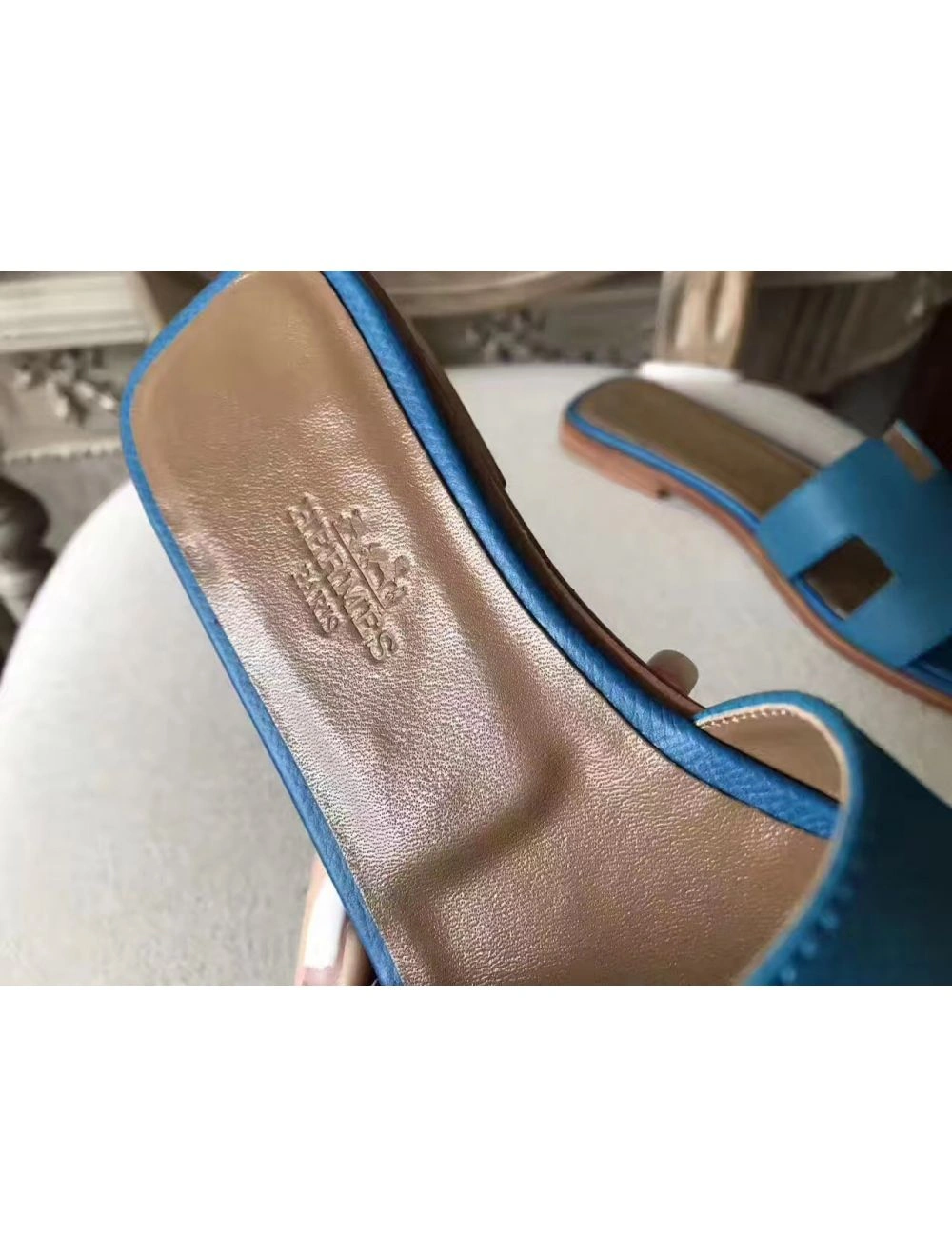 Hermes Oran Sandals In Turquoise Epsom Leather