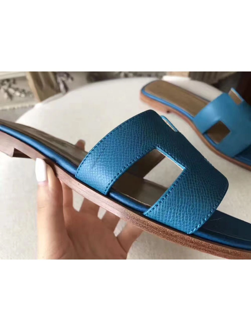 Hermes Oran Sandals In Turquoise Epsom Leather