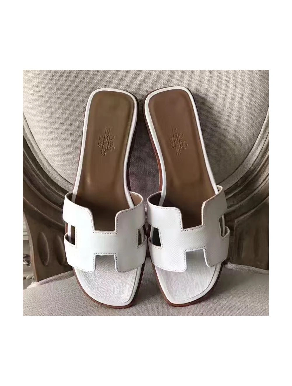 Hermes Oran Sandals In White Epsom Leather