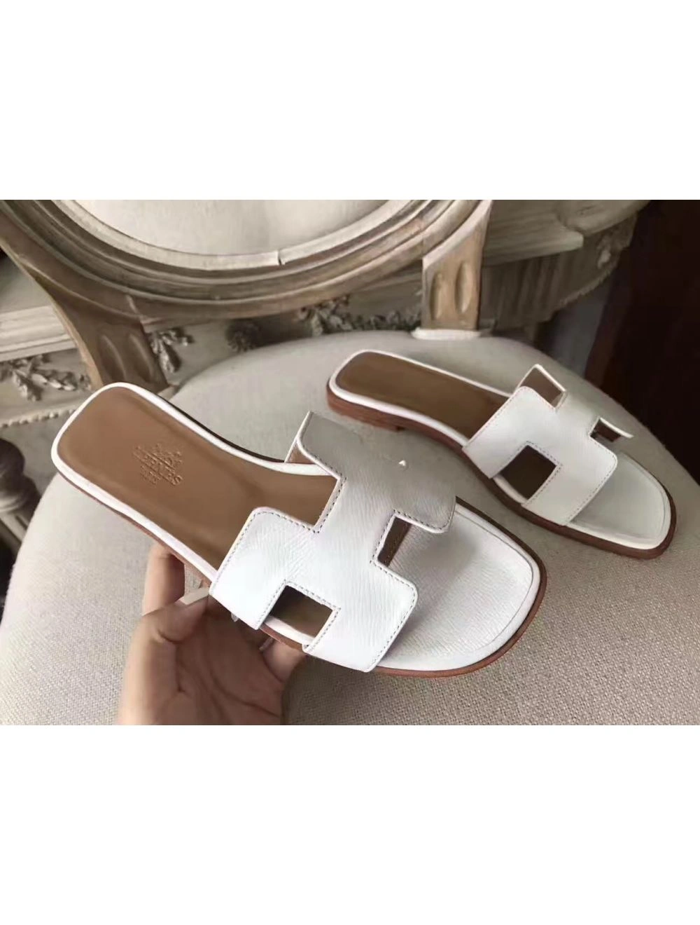 Hermes Oran Sandals In White Epsom Leather