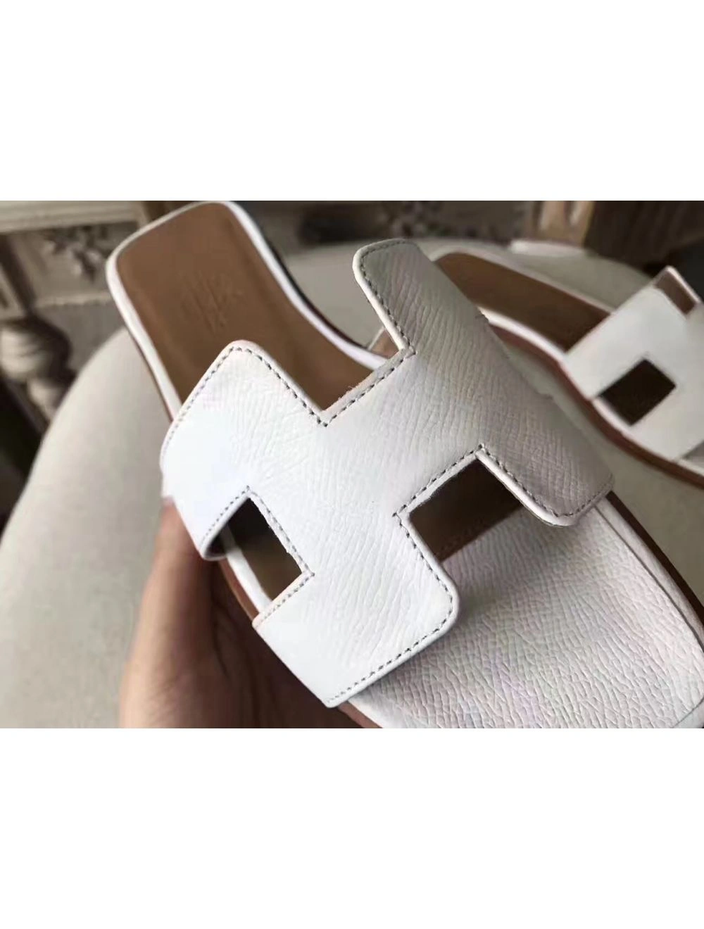 Hermes Oran Sandals In White Epsom Leather