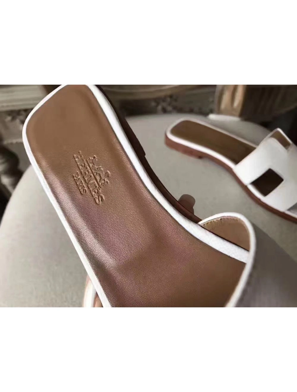 Hermes Oran Sandals In White Epsom Leather