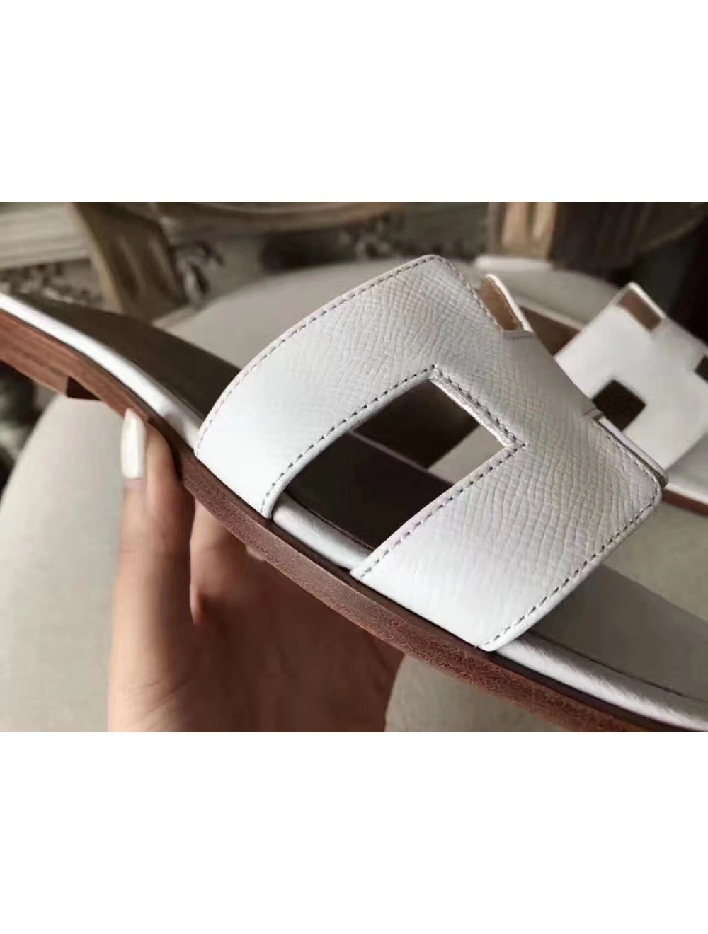 Hermes Oran Sandals In White Epsom Leather
