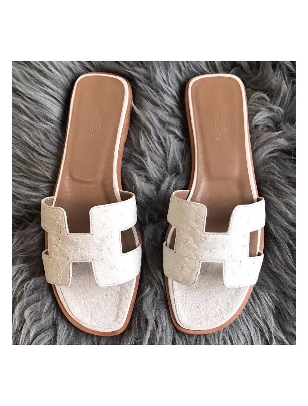 Hermes Oran Sandals In White Ostrich Leather
