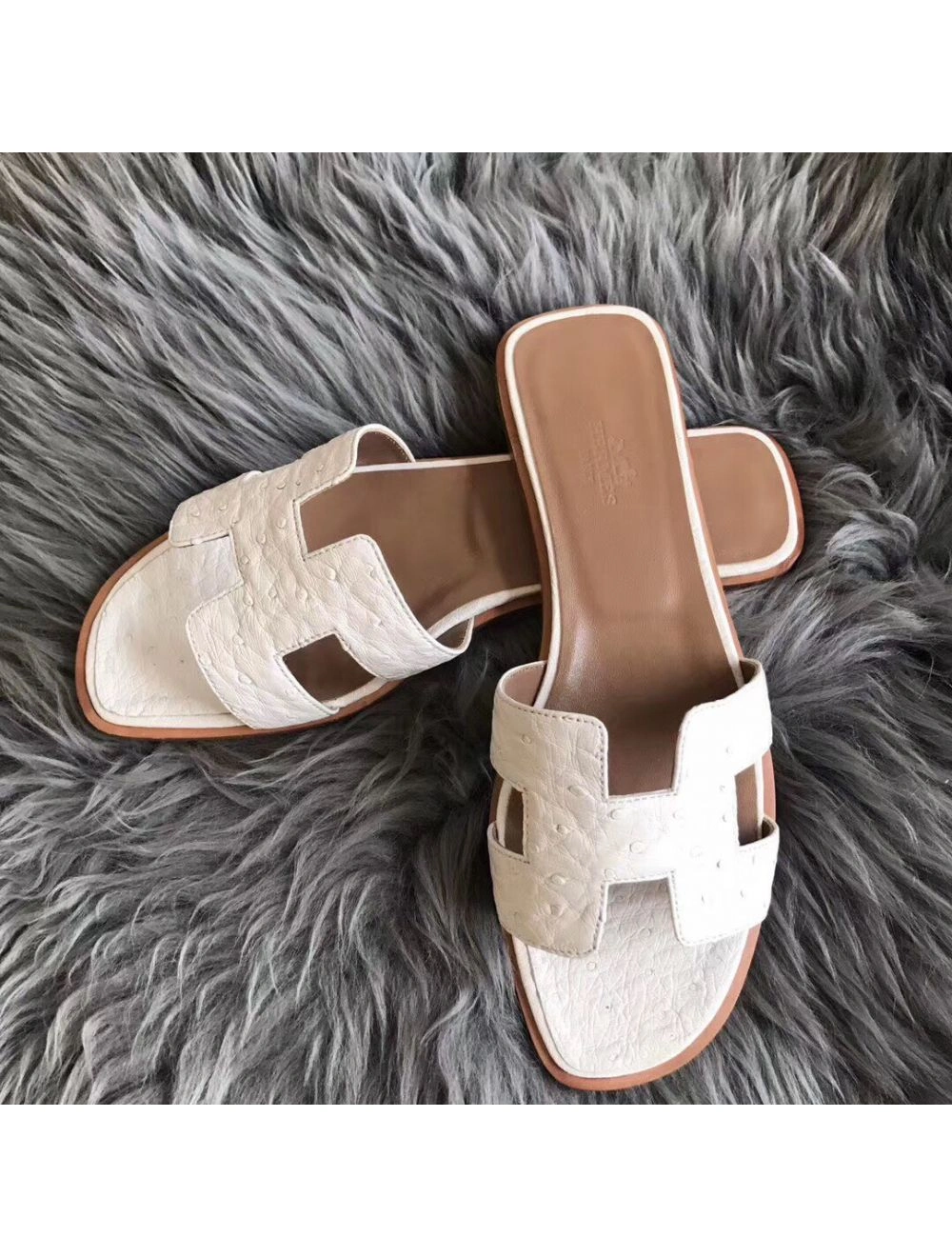 Hermes Oran Sandals In White Ostrich Leather