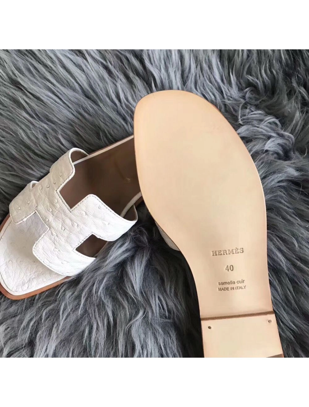 Hermes Oran Sandals In White Ostrich Leather