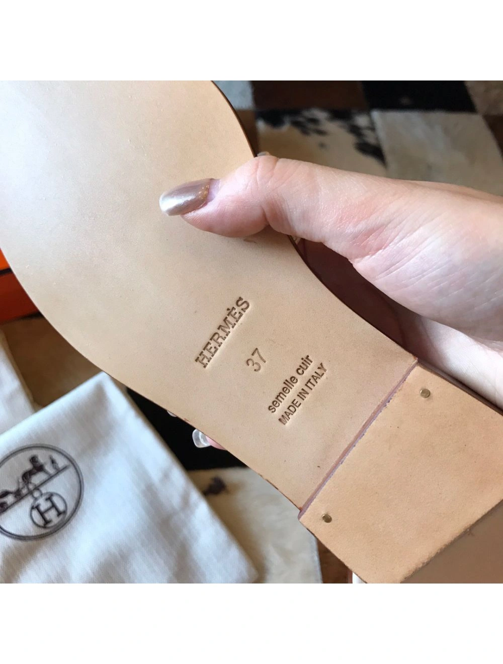 Hermes Oran Slide Sandals In Beton Epsom Calfskin