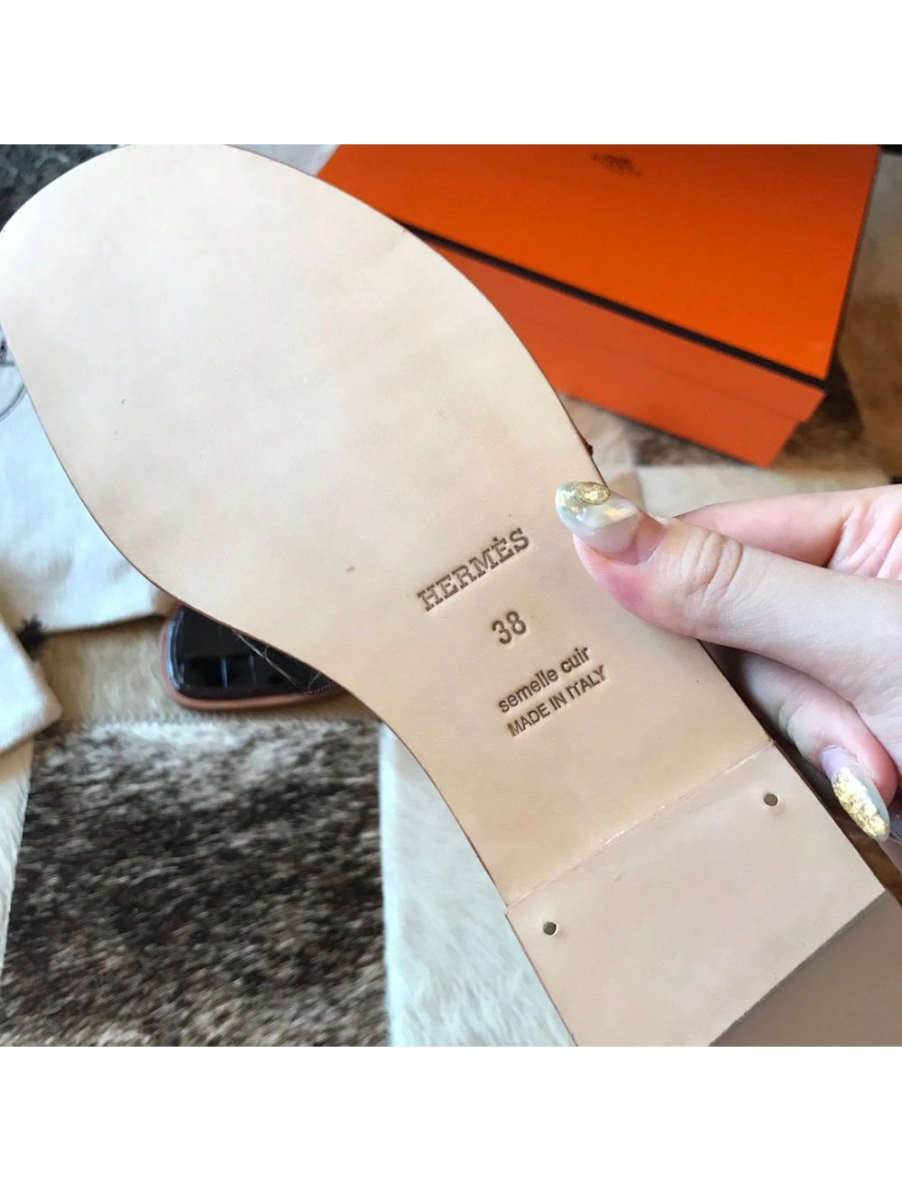 Hermes Oran Slide Sandals In Black Shiny Niloticus Crocodile Skin