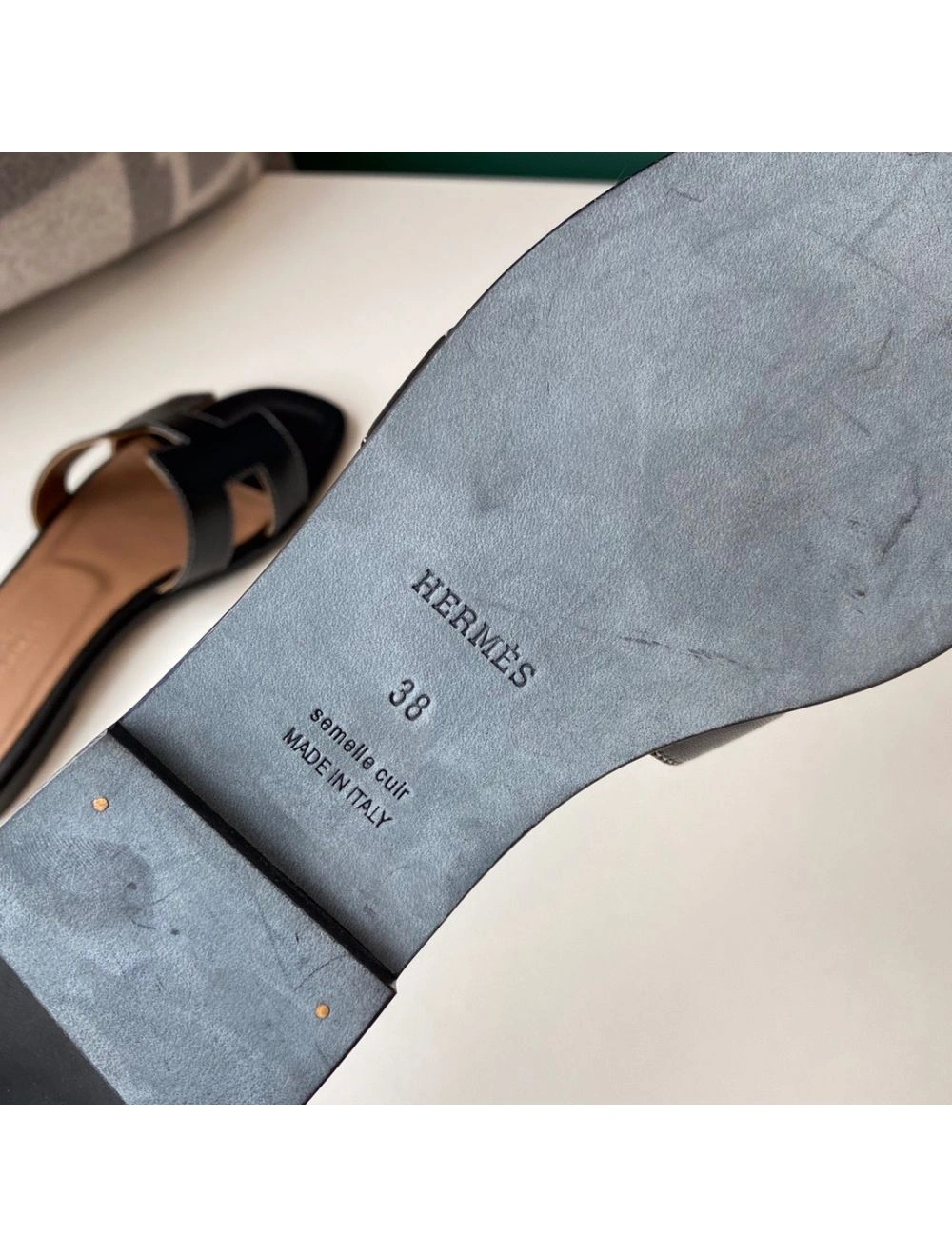 Hermes Oran Slide Sandals In Black Swift Calfskin