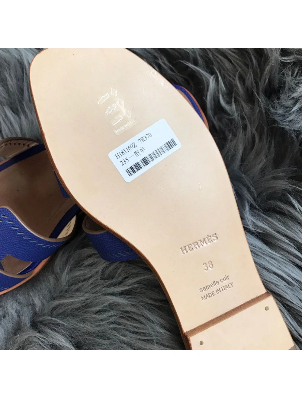 Hermes Oran Slide Sandals In Blue Epsom Perforated Calfskin