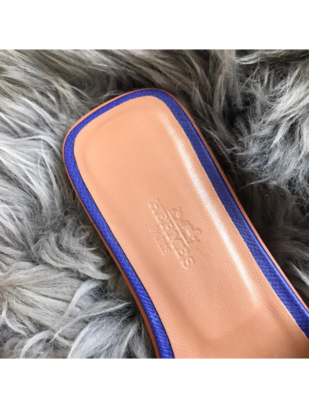 Hermes Oran Slide Sandals In Blue Epsom Perforated Calfskin