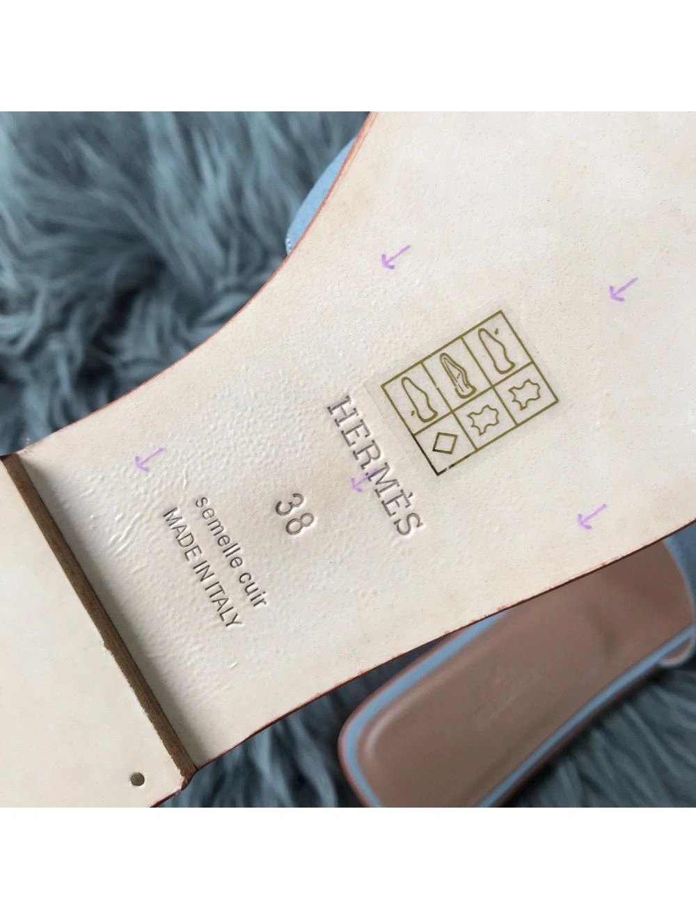 Hermes Oran Slide Sandals In Blue Lin Clemence Leather