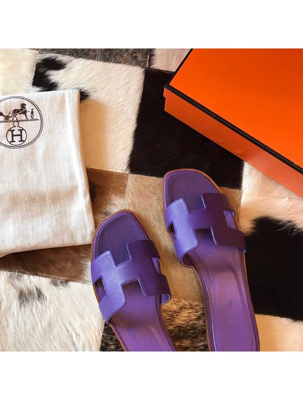 Hermes Oran Slide Sandals In Crocus Epsom Calfskin