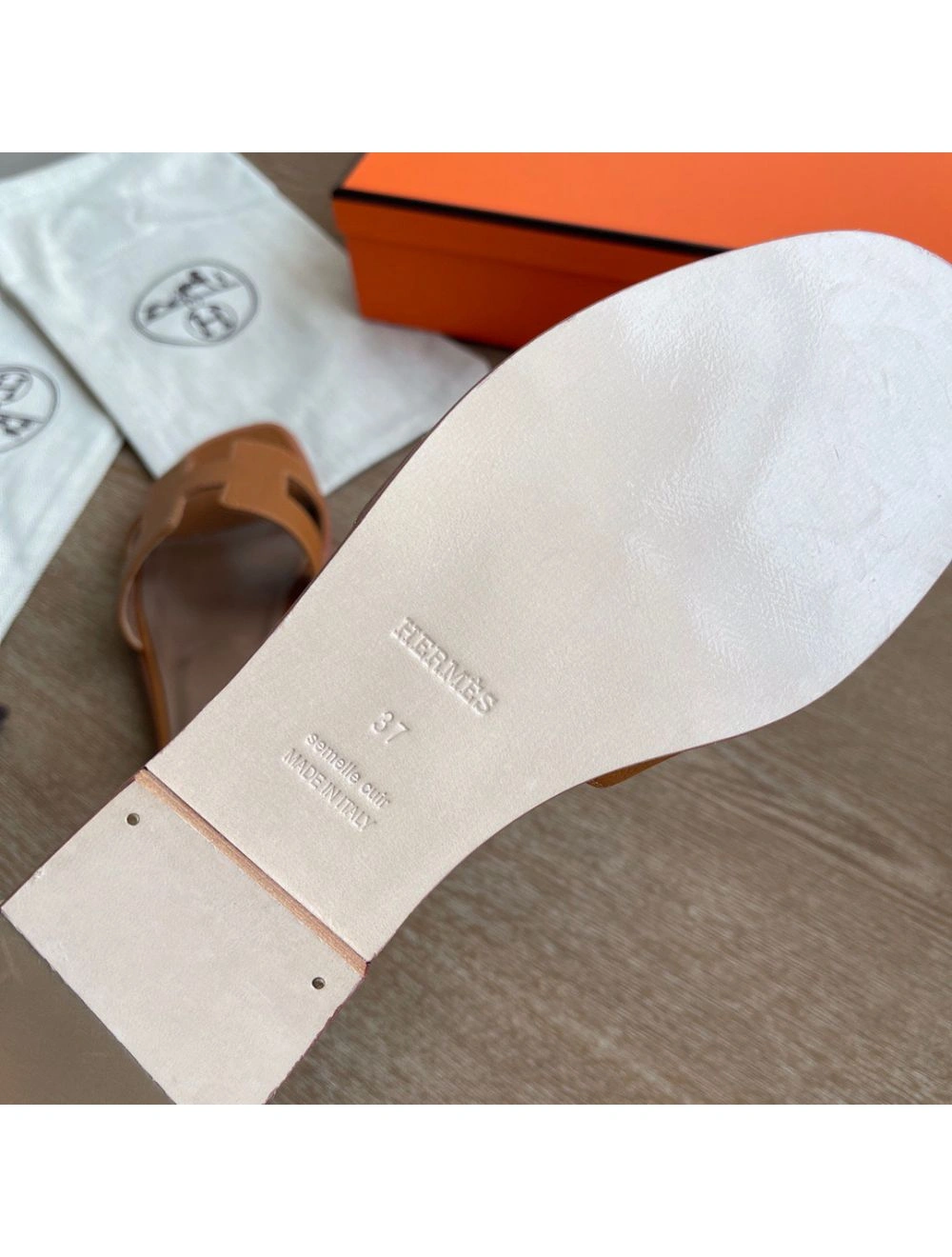 Hermes Oran Slide Sandals In Gold Epsom Calfskin