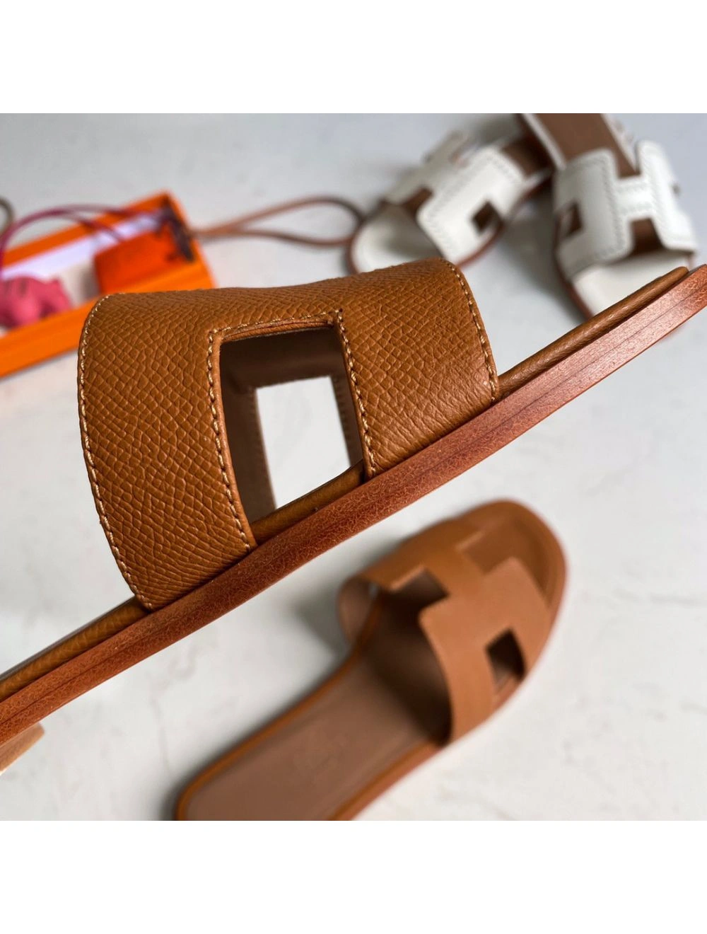 Hermes Oran Slide Sandals In Gold Epsom Calfskin