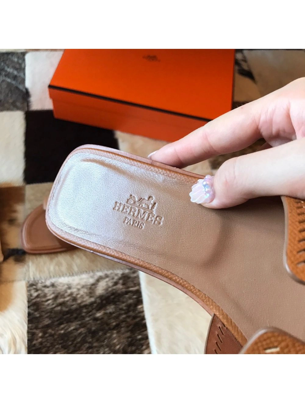 Hermes Oran Slide Sandals In Gold Epsom Perforated Calfskin