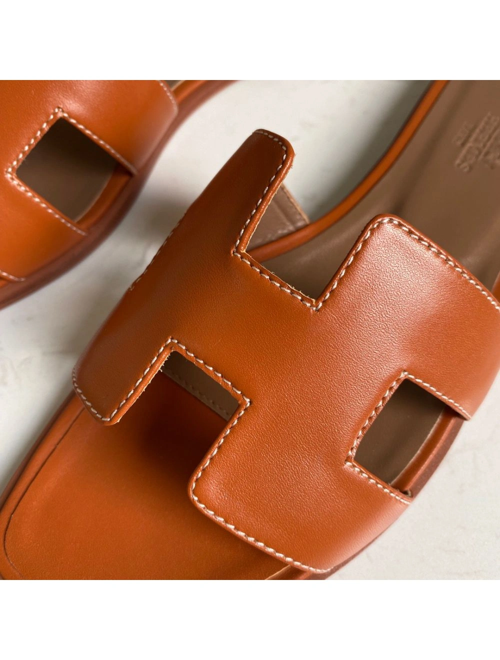 Hermes Oran Slide Sandals In Gold Swift Calfskin