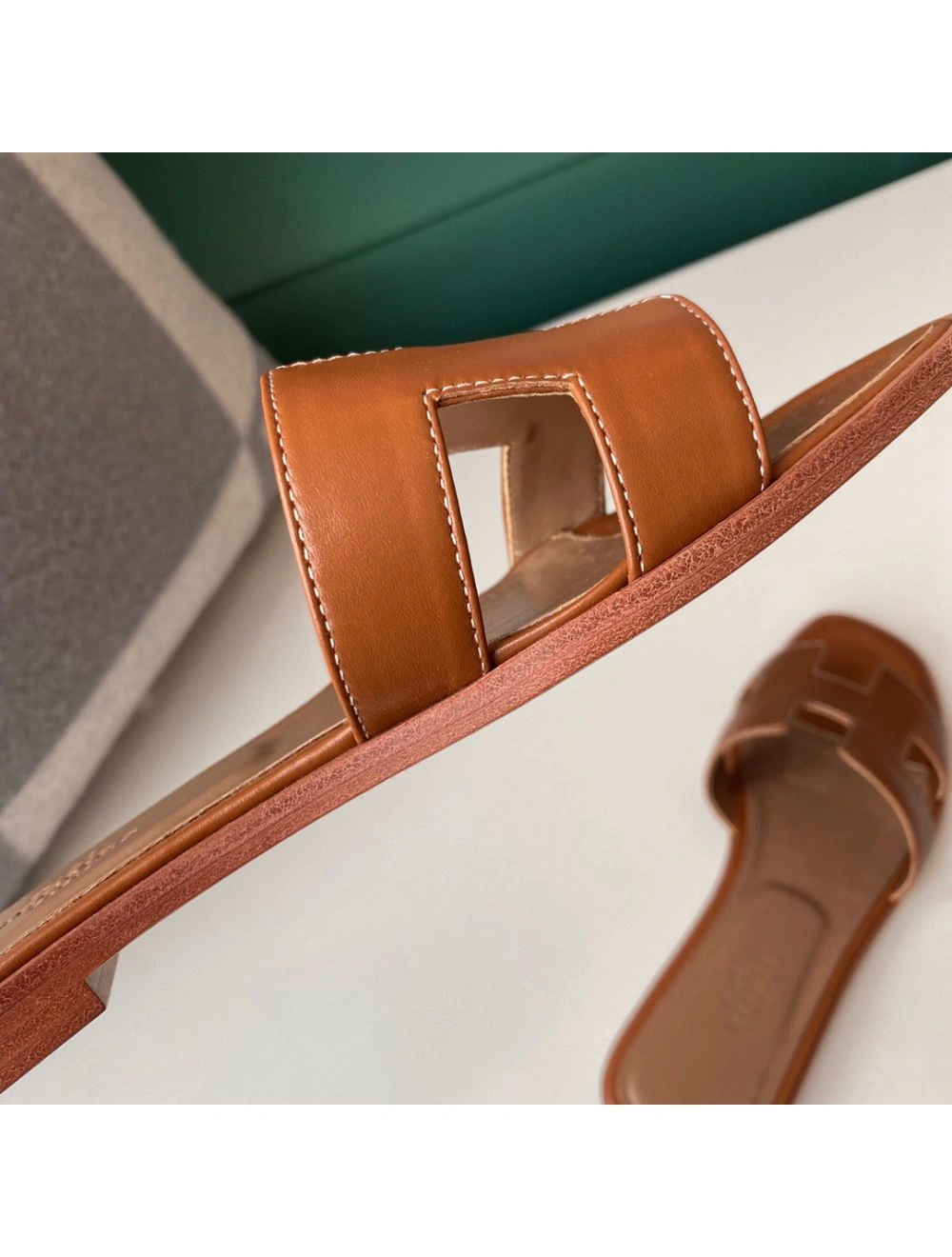 Hermes Oran Slide Sandals In Gold Swift Calfskin