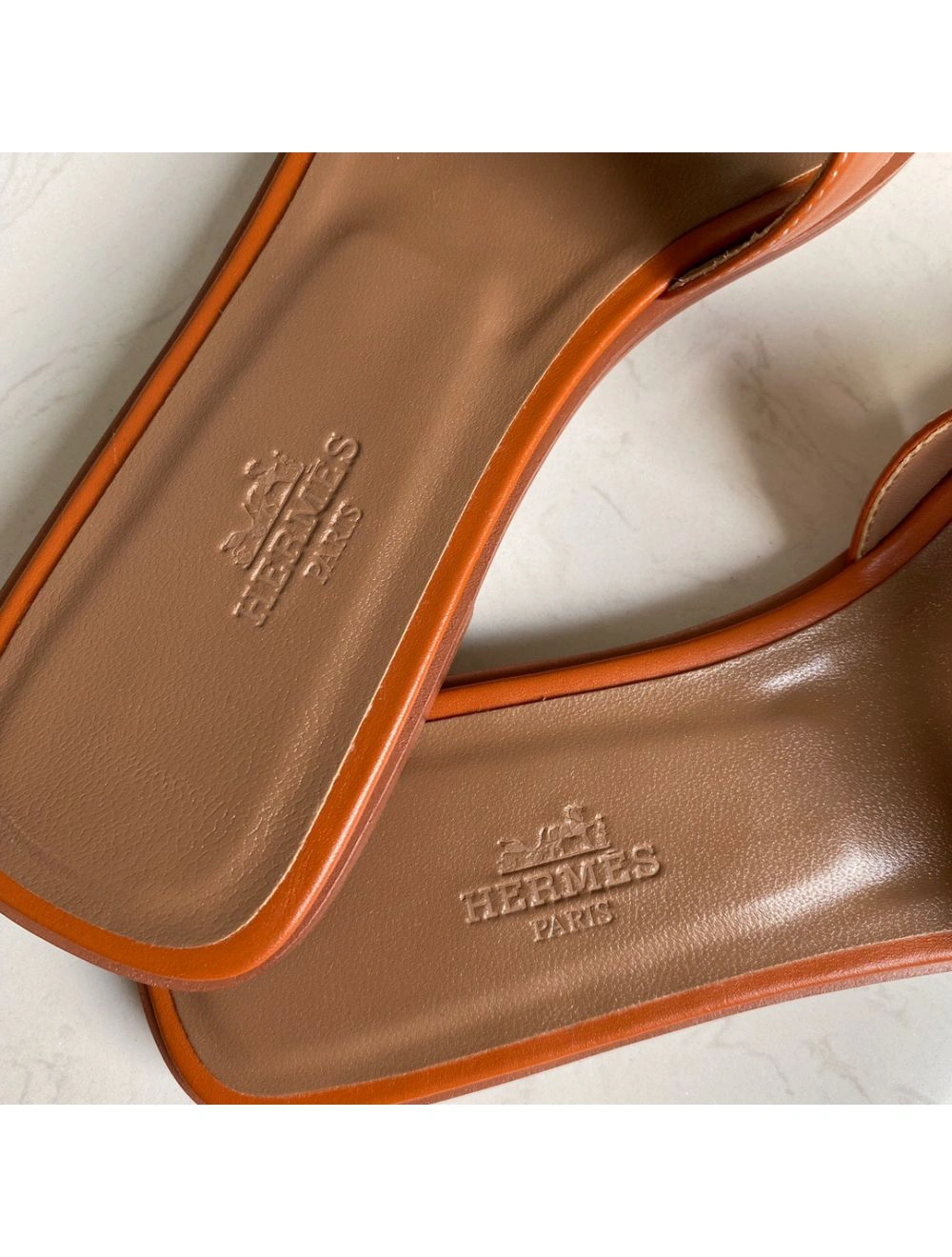 Hermes Oran Slide Sandals In Gold Swift Calfskin