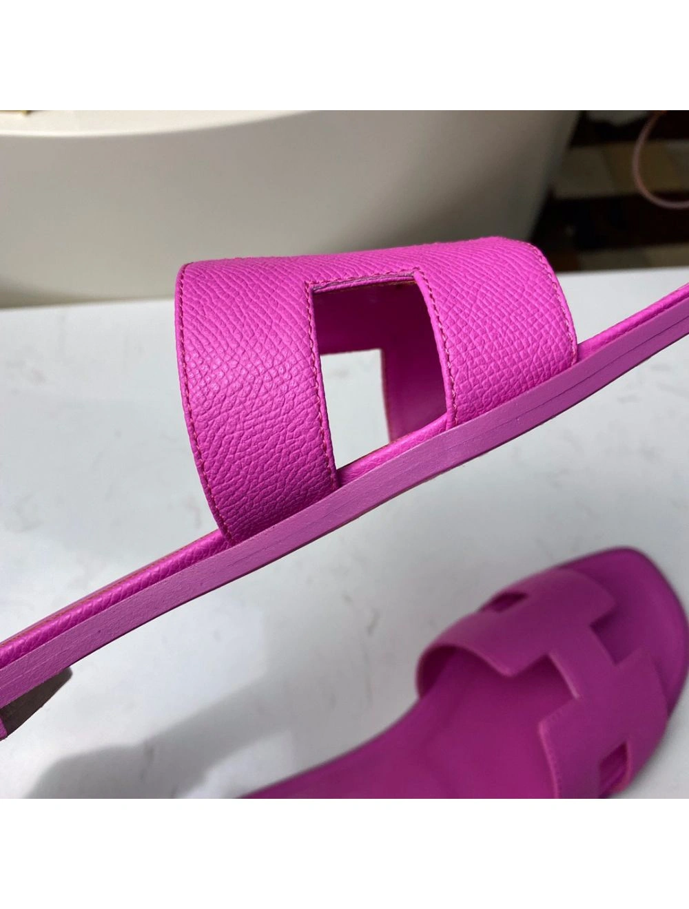 Hermes Oran Slide Sandals In Magnolia Epsom Calfskin