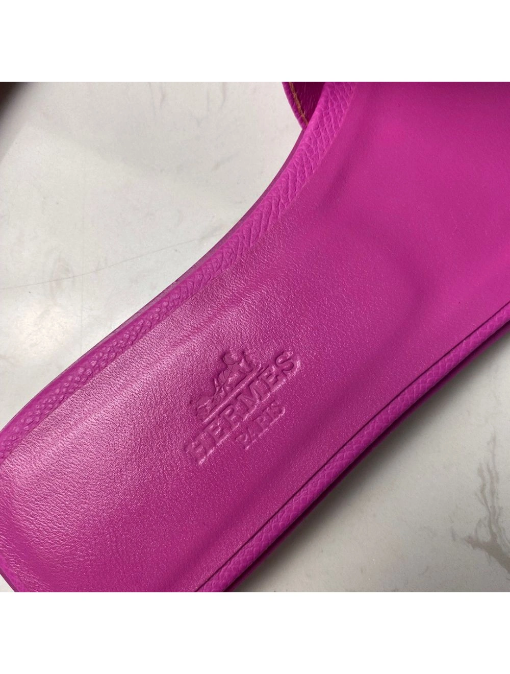 Hermes Oran Slide Sandals In Magnolia Epsom Calfskin