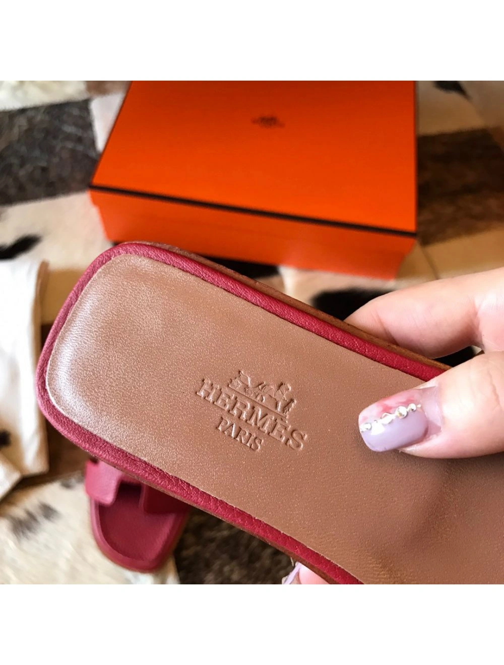 Hermes Oran Slide Sandals In Red Clemence Leather