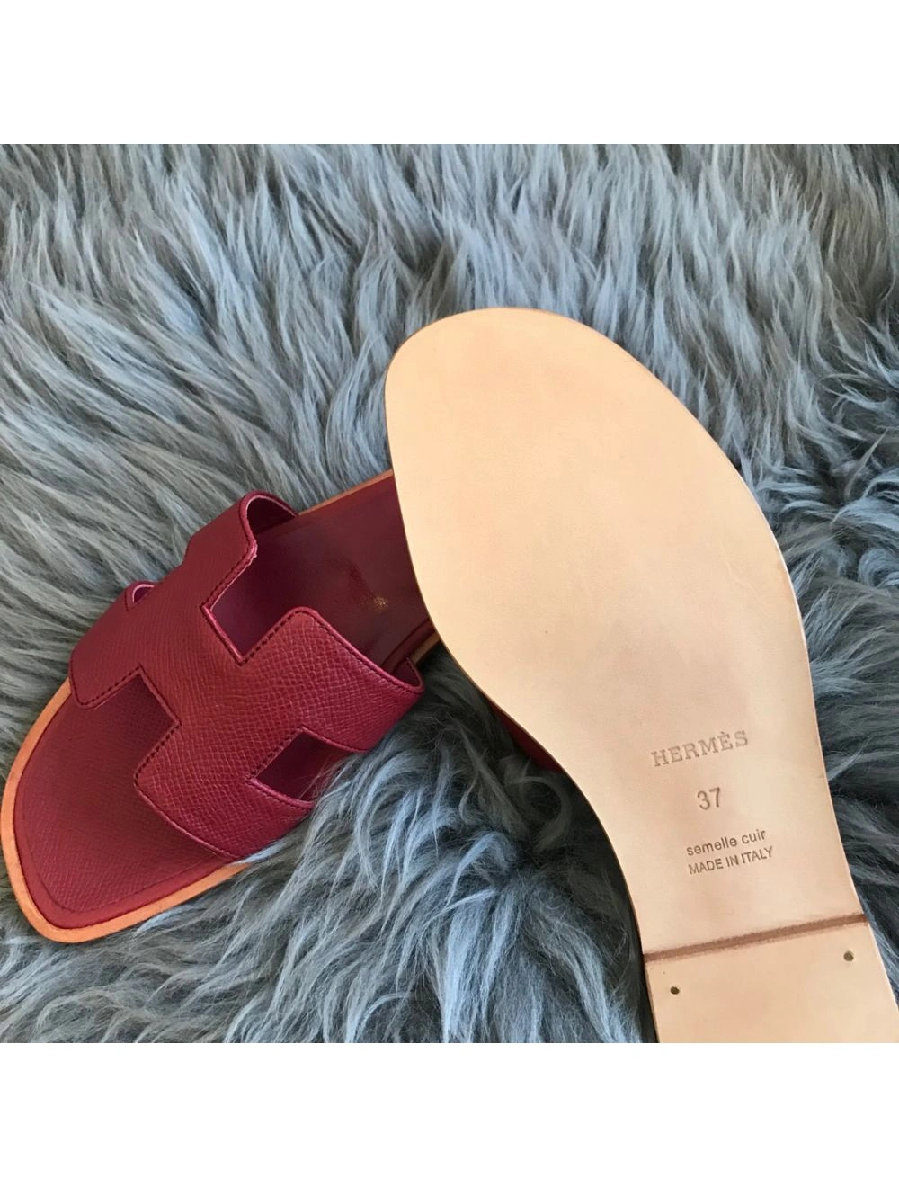 Hermes Oran Slide Sandals In Ruby Epsom Calfskin