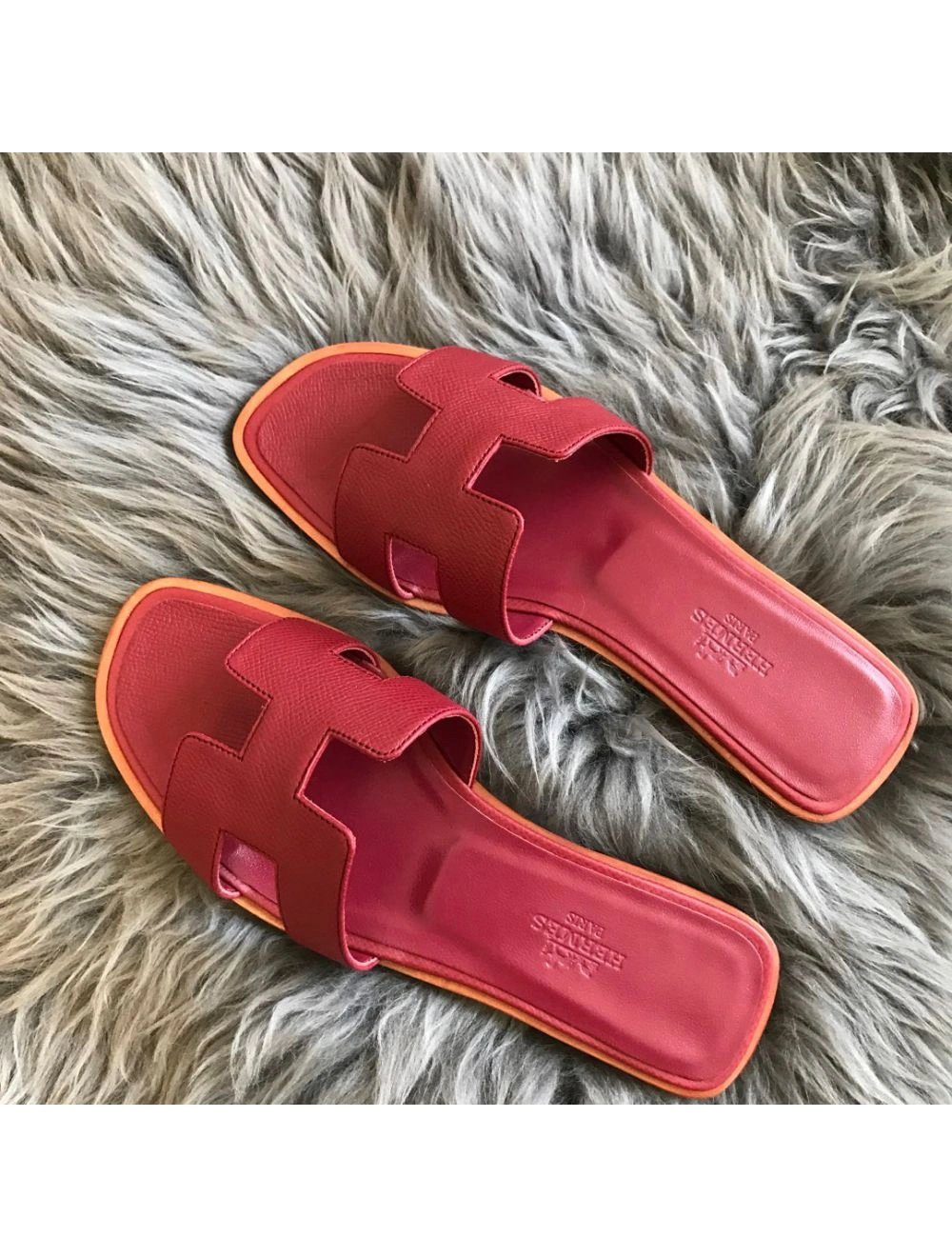 Hermes Oran Slide Sandals In Ruby Epsom Calfskin