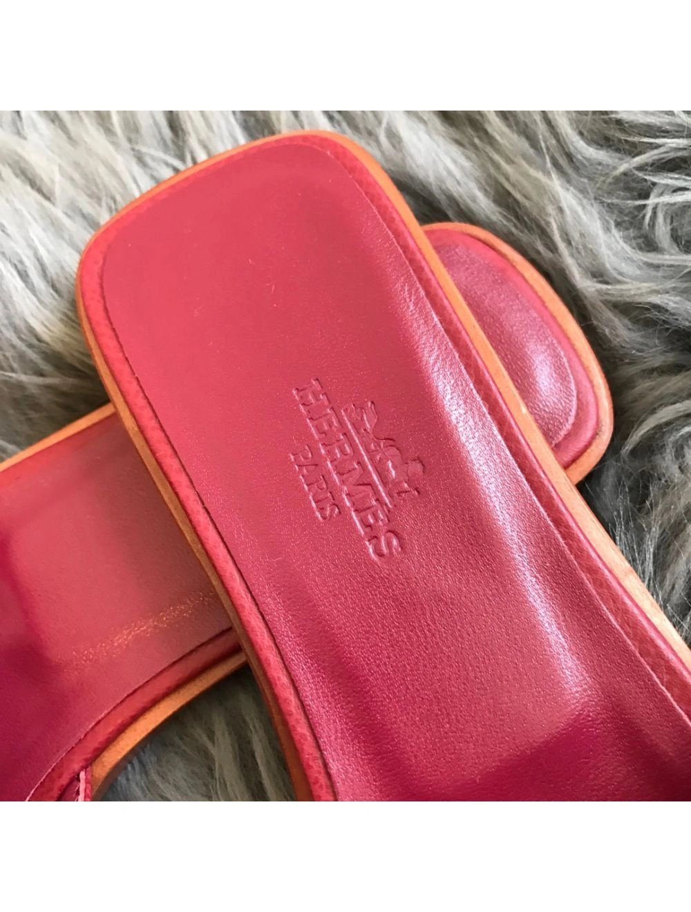 Hermes Oran Slide Sandals In Ruby Epsom Calfskin