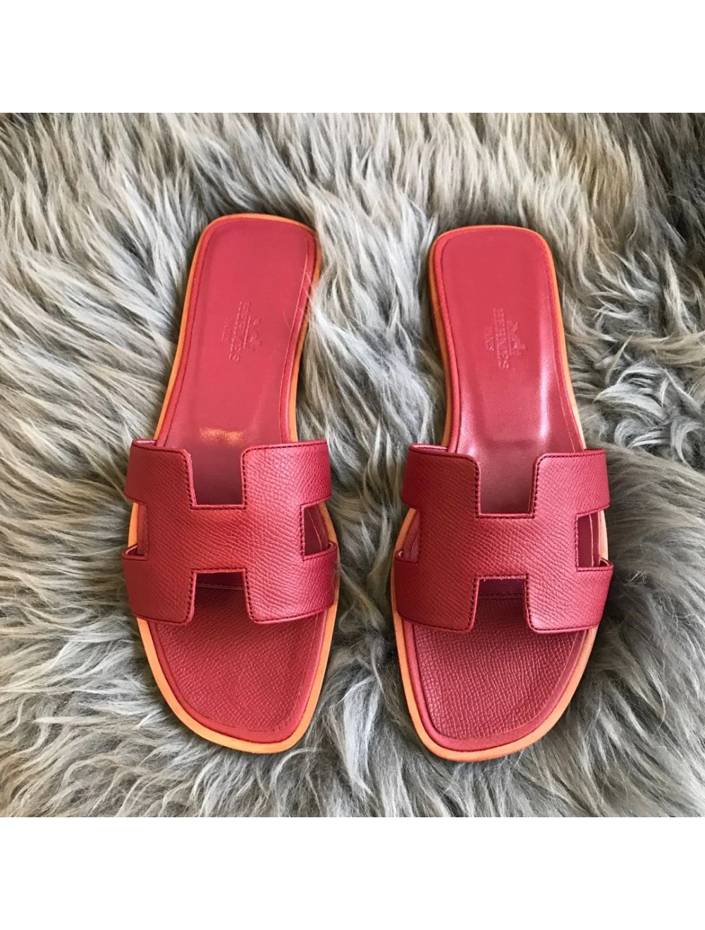 Hermes Oran Slide Sandals In Ruby Epsom Calfskin