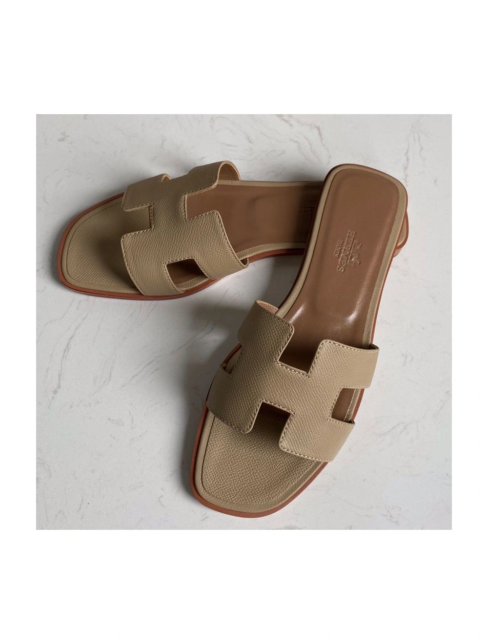Hermes Oran Slide Sandals In Trench Epsom Calfskin