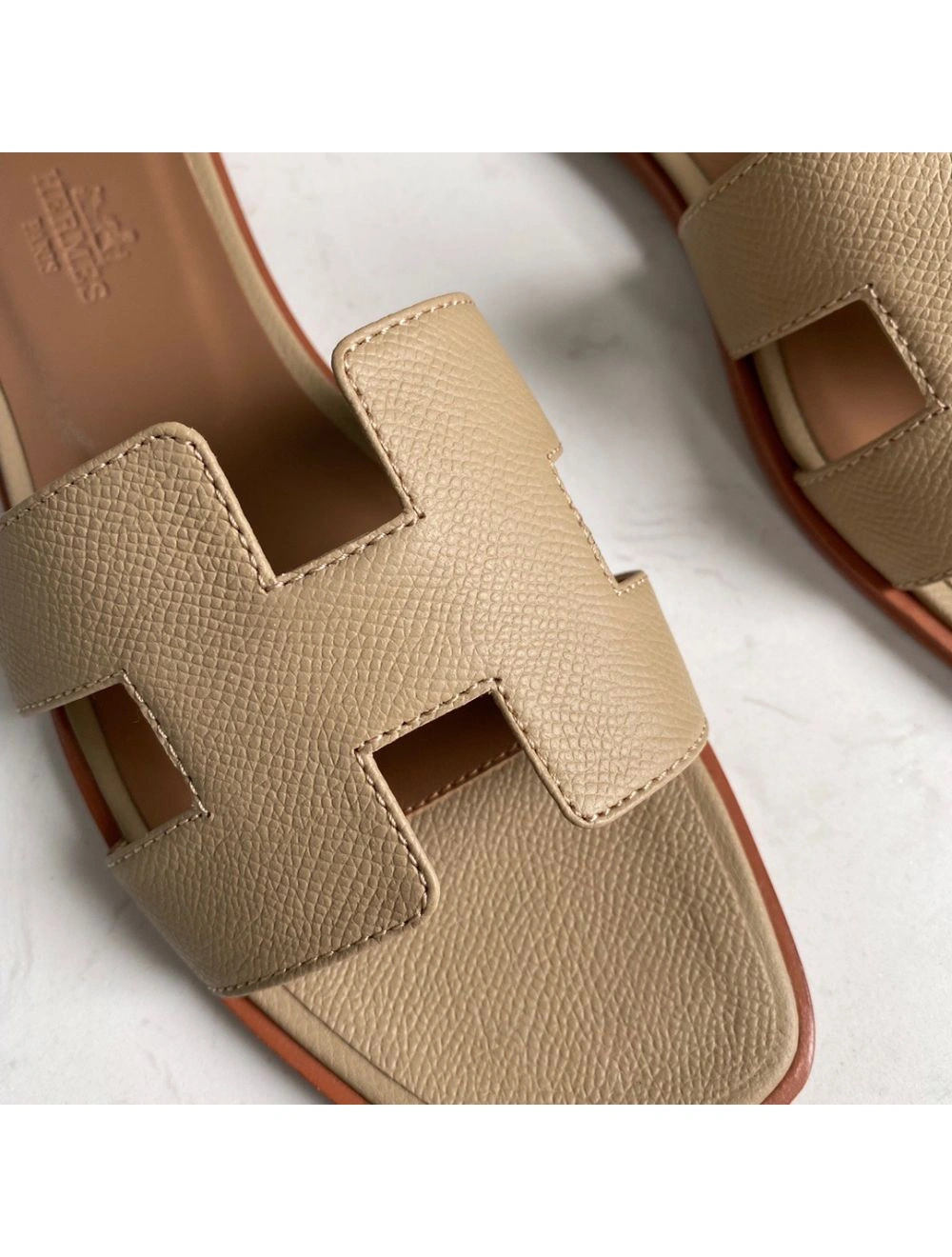 Hermes Oran Slide Sandals In Trench Epsom Calfskin