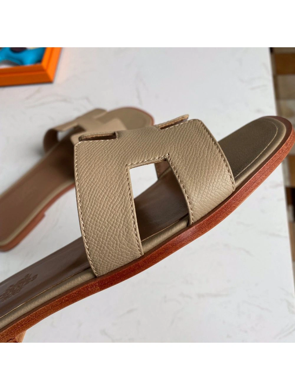 Hermes Oran Slide Sandals In Trench Epsom Calfskin