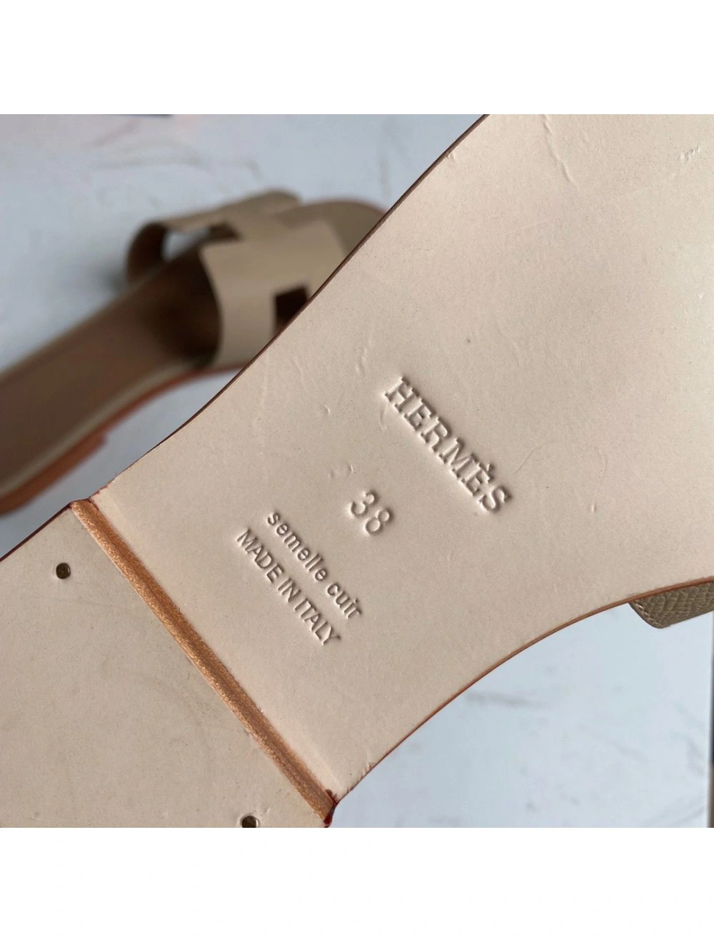 Hermes Oran Slide Sandals In Trench Epsom Calfskin