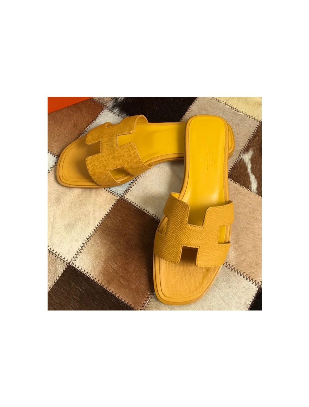 Hermes Oran Slide Sandals In Yellow Epsom Calfskin