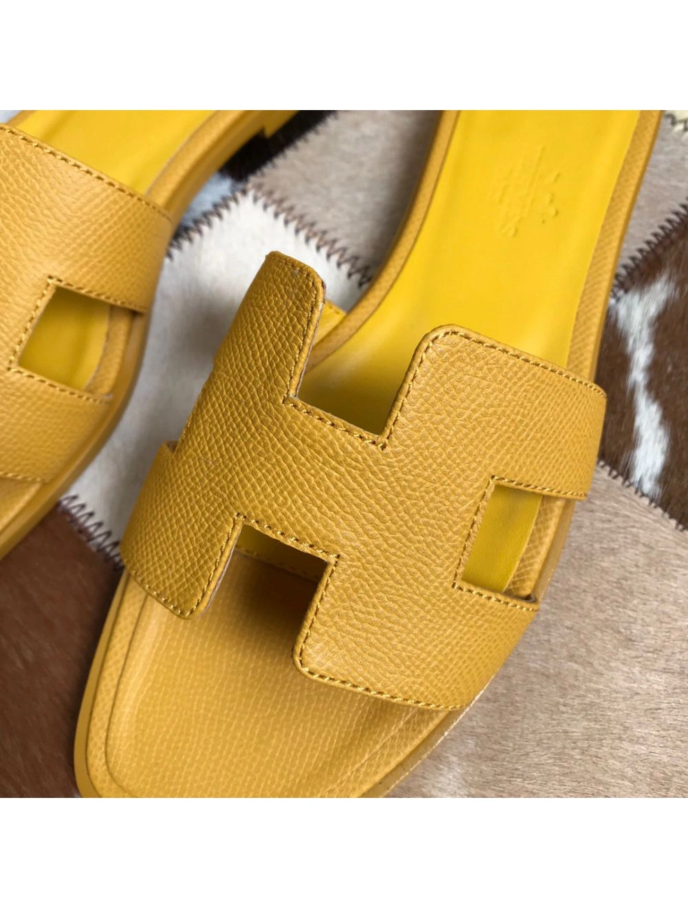 Hermes Oran Slide Sandals In Yellow Epsom Calfskin