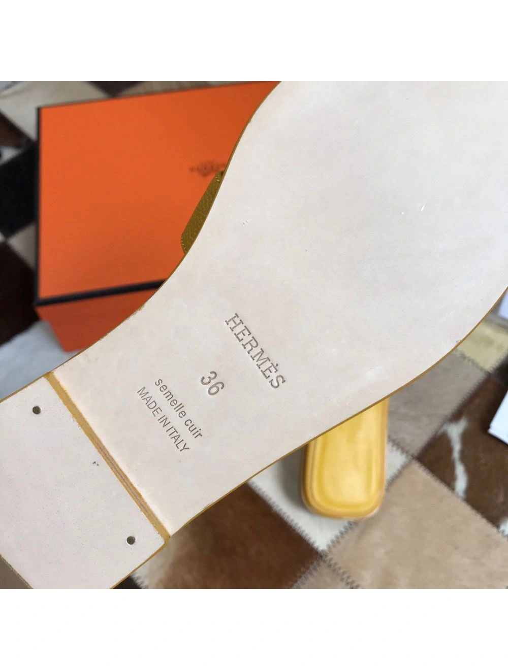 Hermes Oran Slide Sandals In Yellow Epsom Calfskin