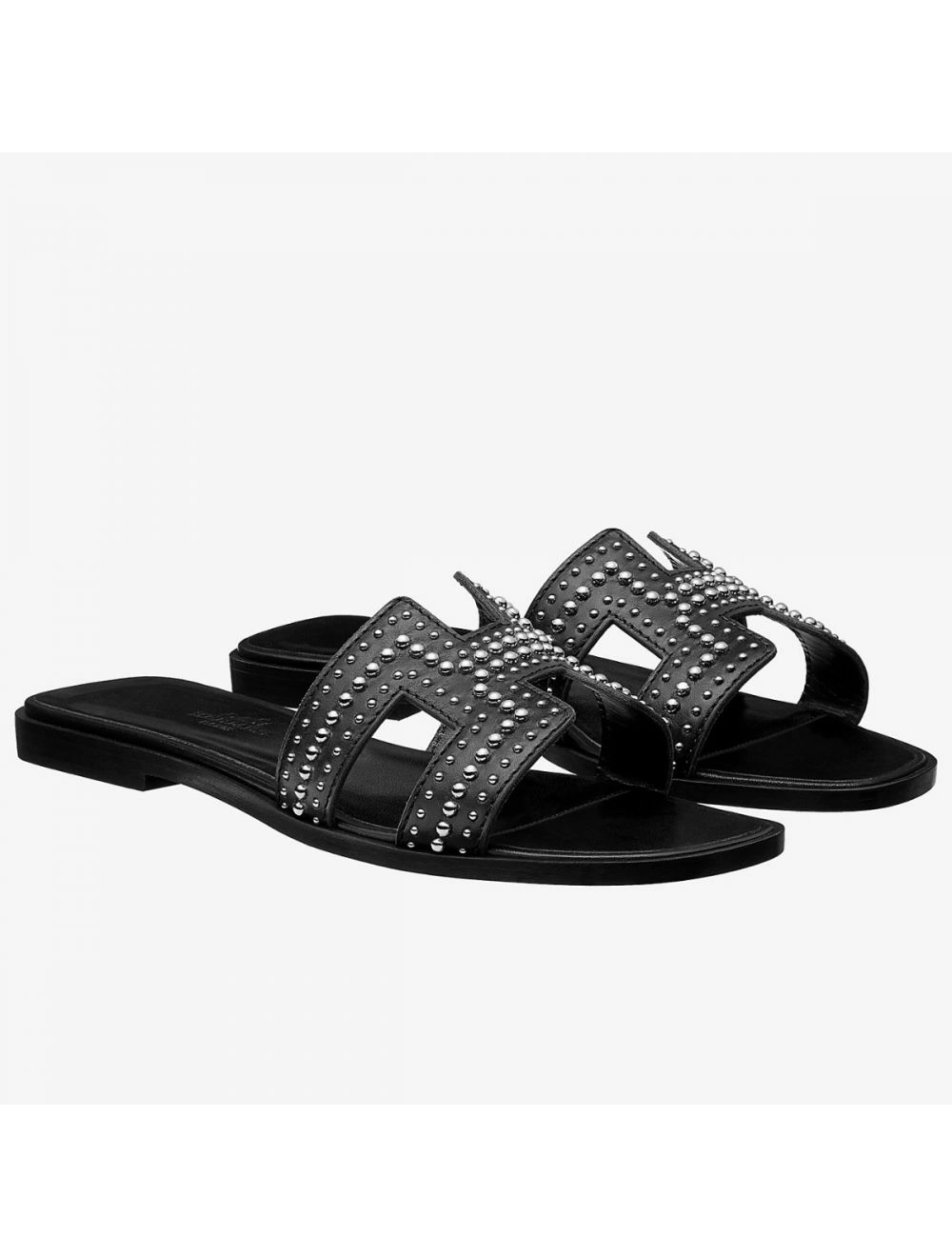 Hermes Oran Studs Sandals In Black Leather