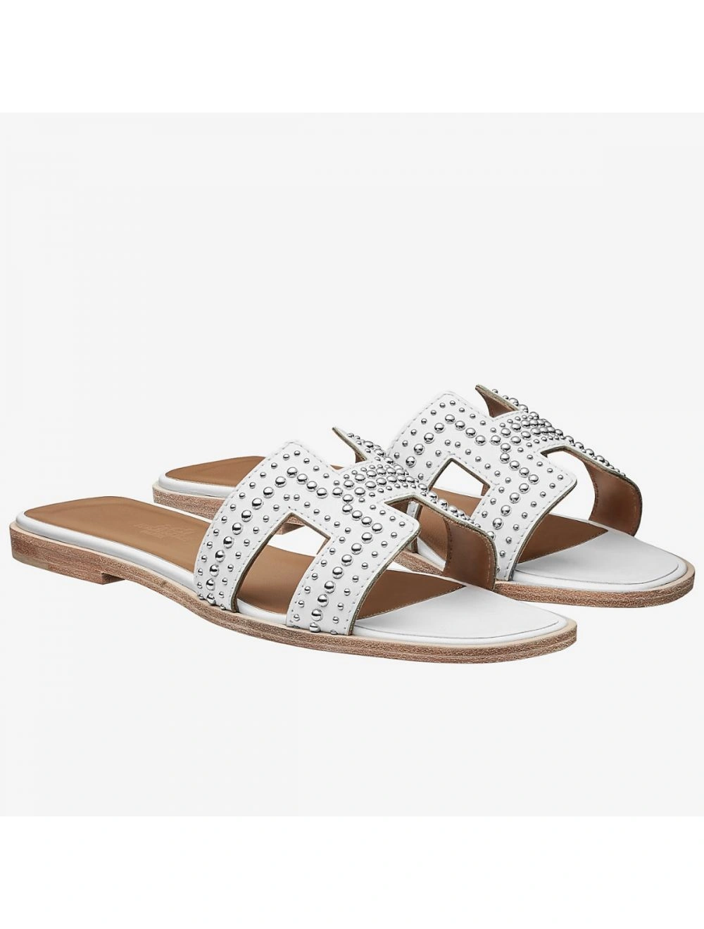 Hermes Oran Studs Sandals In White Leather