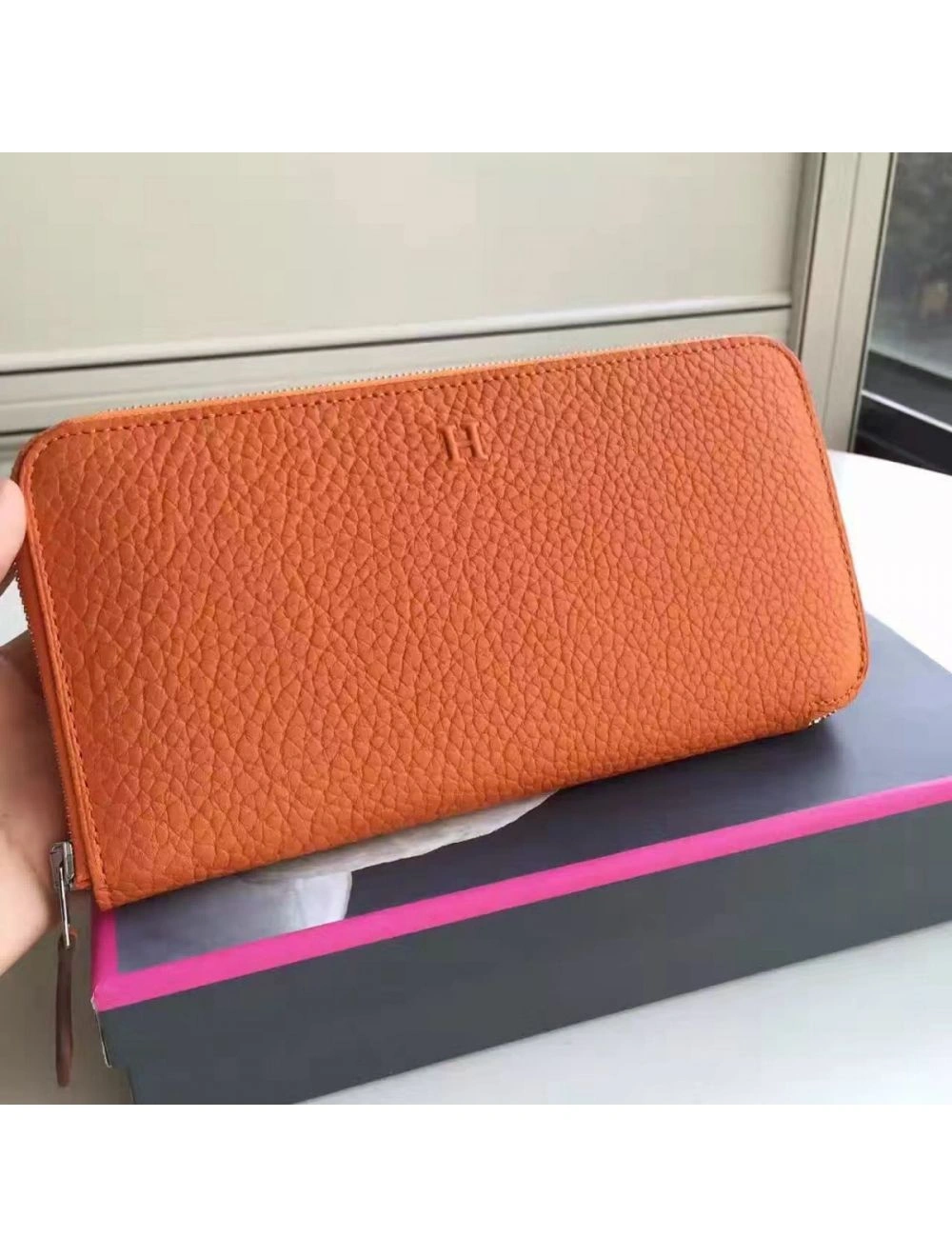 Hermes Orange Clemence Azap Zipped Wallet