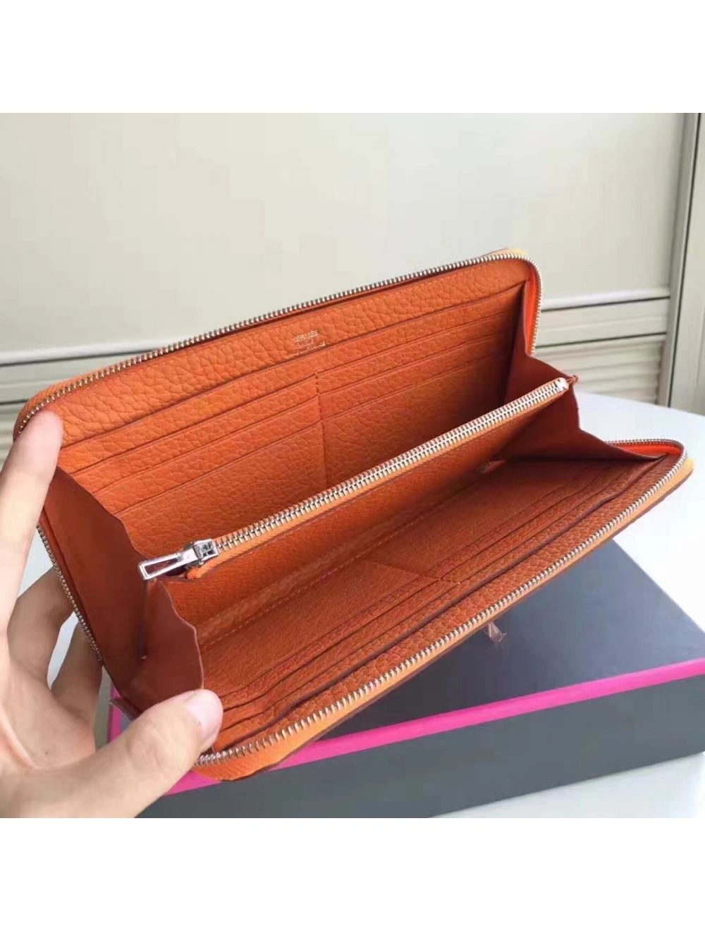 Hermes Orange Clemence Azap Zipped Wallet